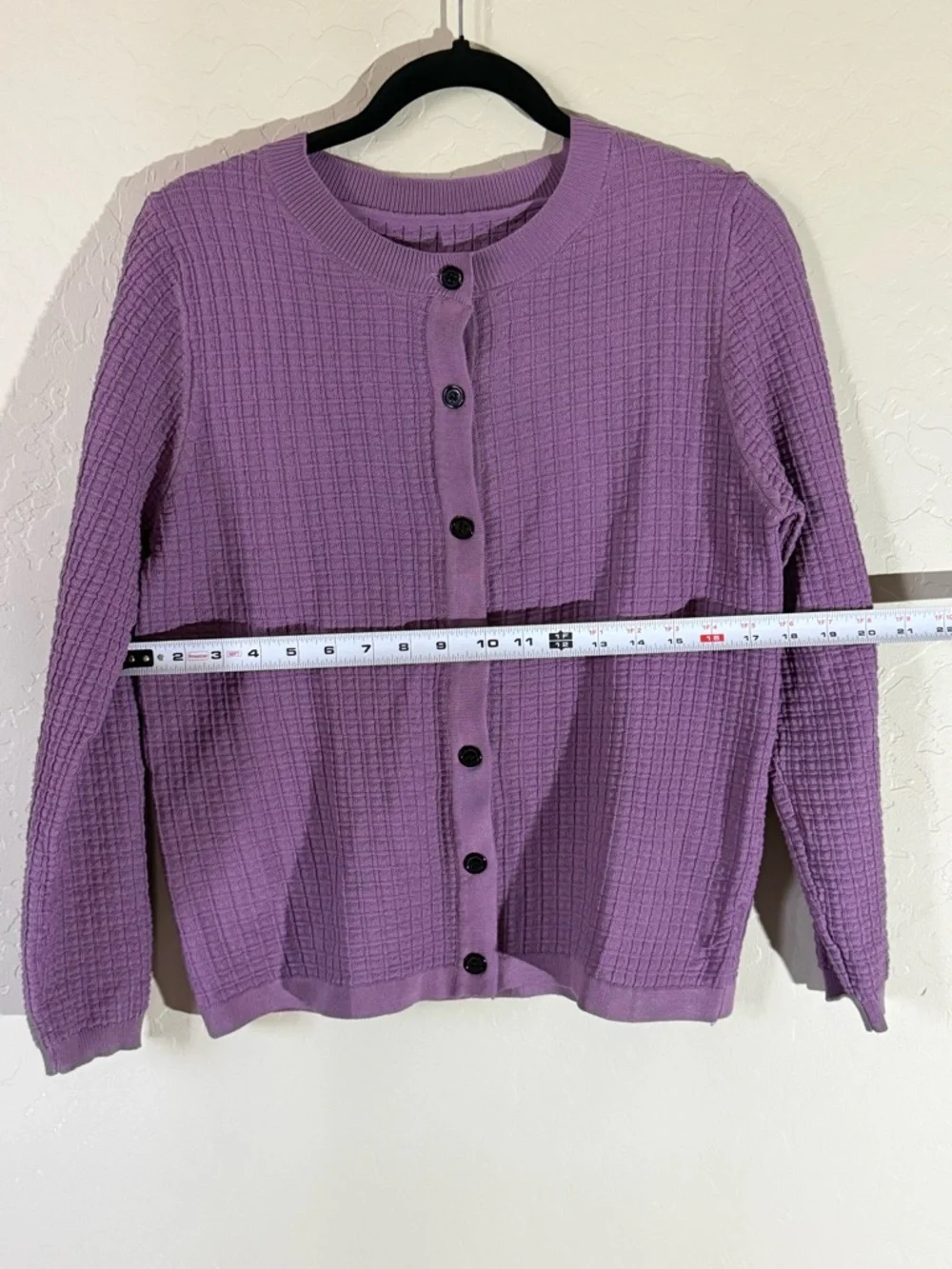 Lavender Purple Waffle Knit Cardigan M Cropped Cozy Cottagecore Fall - Picture 4 of 5